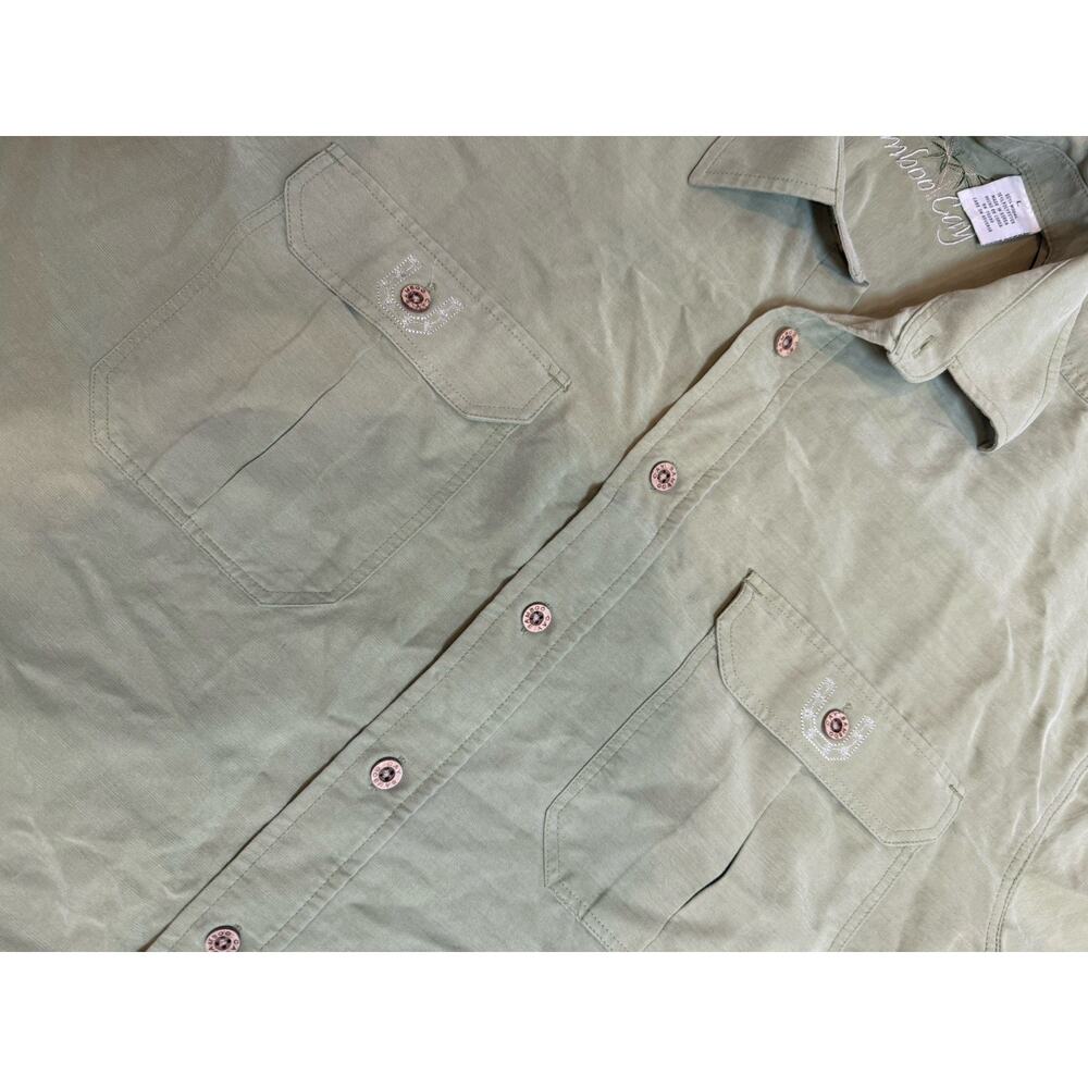 Men’s Bamboo cay Large Green Short Sleeve Button Up 2 Pocket Modal - Picture 2 of 6